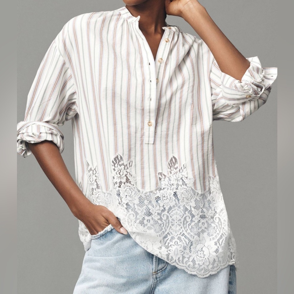 Anthropologie Pilcro Long-Sleeve Lacey Tunic Top EUC Size XL